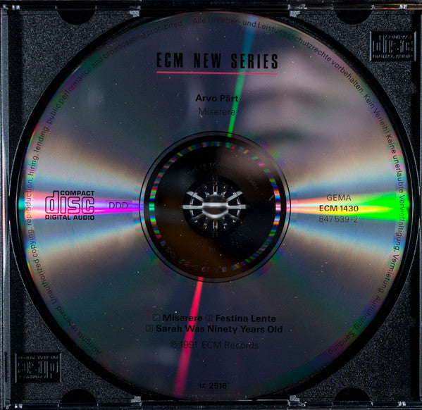 Arvo Pärt : Miserere (CD, Album, RP, PMD)
