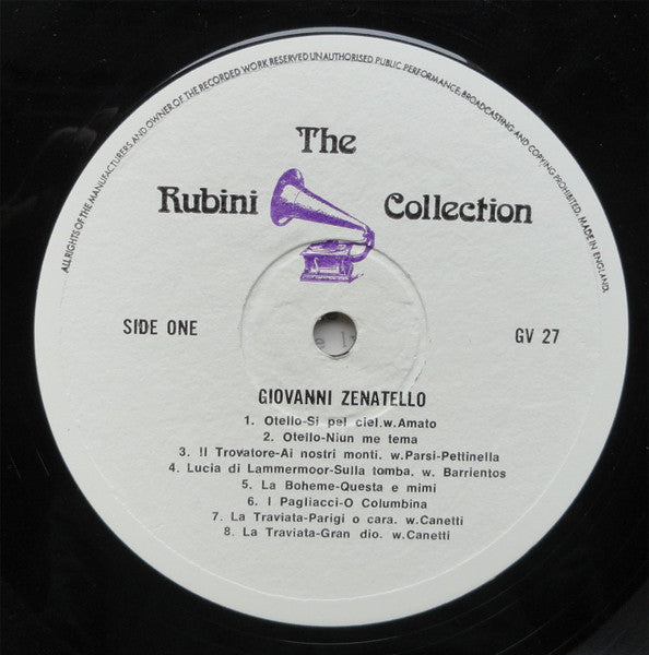 Giovanni Zenatello : Giovanni Zenatello Volume One (LP, Comp)