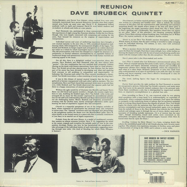 Dave Brubeck Quintet : Reunion (LP, Album, RE)