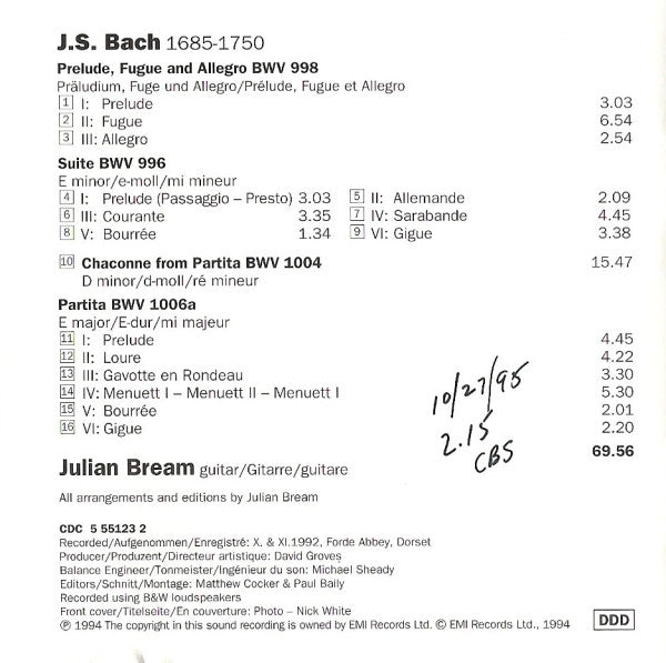 J.S. Bach*, Julian Bream : Chaconne / Suite In E Minor / Partita In E Major / Prelude, Fugue And Allegro (CD)