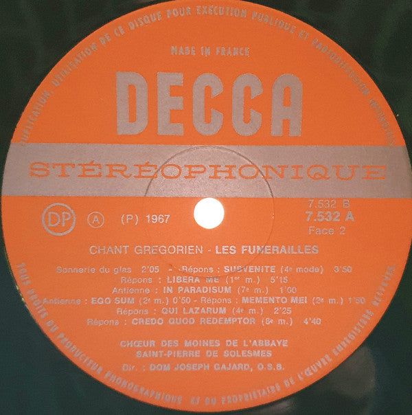 Chœur Des Moines De L'Abbaye Saint-Pierre De Solesmes, Dom Joseph Gajard O.S.B.* : Chant Grégorien - La Messe Des Morts - Les Funérailles (LP, Gat)