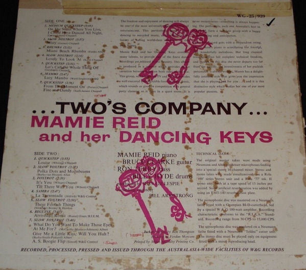 Mamie Reid & Her Dancing Keys : Two's Company ... (LP, Album)