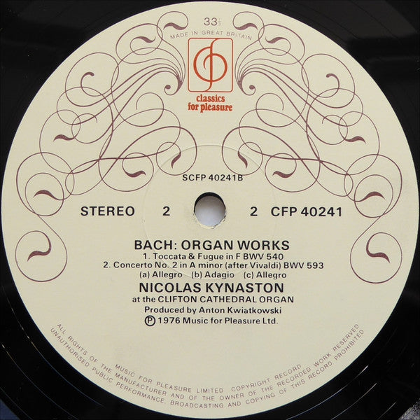 Bach* - Nicolas Kynaston : Organ Works (Including Fantasia & Fugue In G Minor) (LP)