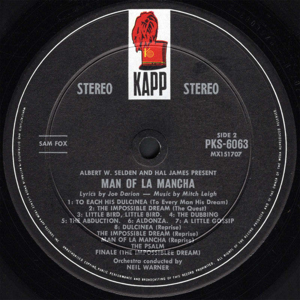 "Man Of La Mancha" Original Broadway Cast, Richard Kiley, Joan Diener, Irving Jacobson, Robert Rounseville, Ray Middleton : Man Of La Mancha (LP)