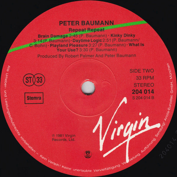 Peter Baumann : Repeat Repeat (LP, Album)