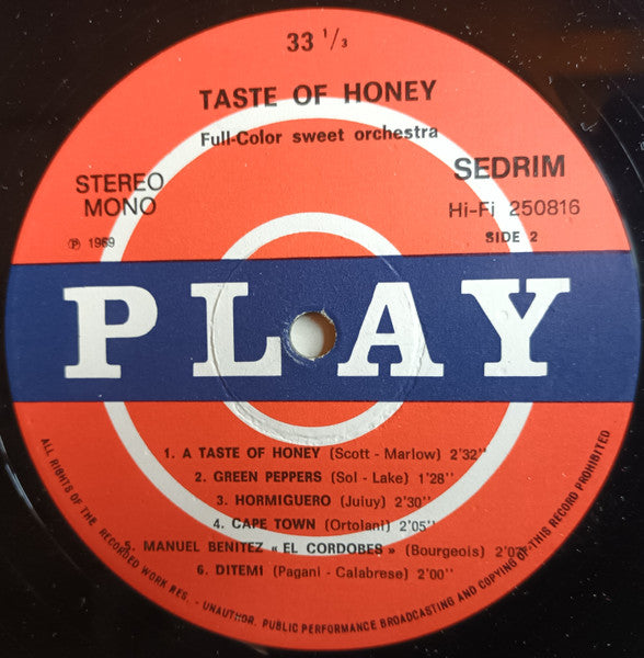 Full-Color Sweet Orchestra : Taste Of Honey (LP, Album, RE)