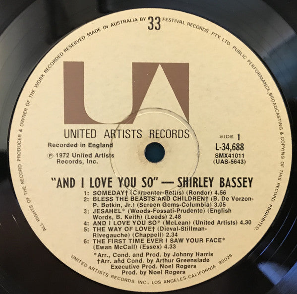 Shirley Bassey : And I Love You So (LP, Album)