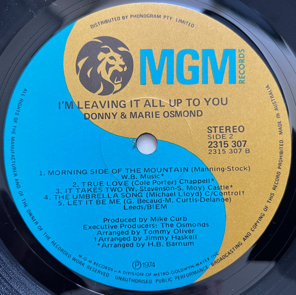 Donny & Marie Osmond : I'm Leaving It All Up To You (LP, Album)