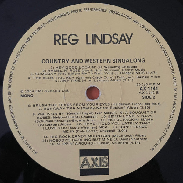Reg Lindsay : Country And Western Singalong (LP, Album, Mono, RE)