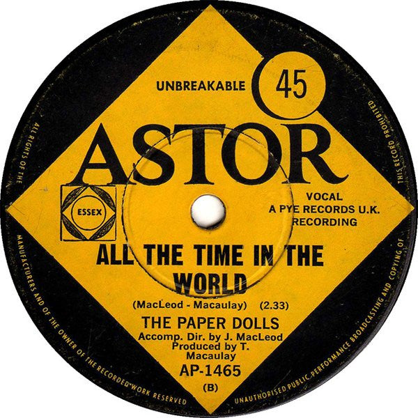 The Paper Dolls* : Something Here In My Heart (Keeps A Tellin' Me No) (7", Single)
