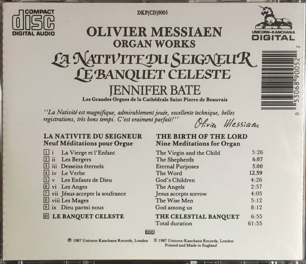 Olivier Messiaen, Jennifer Bate : Organ Works: La Nativité Du Seigneur / Le Banquet Celeste (CD, Album, RE)