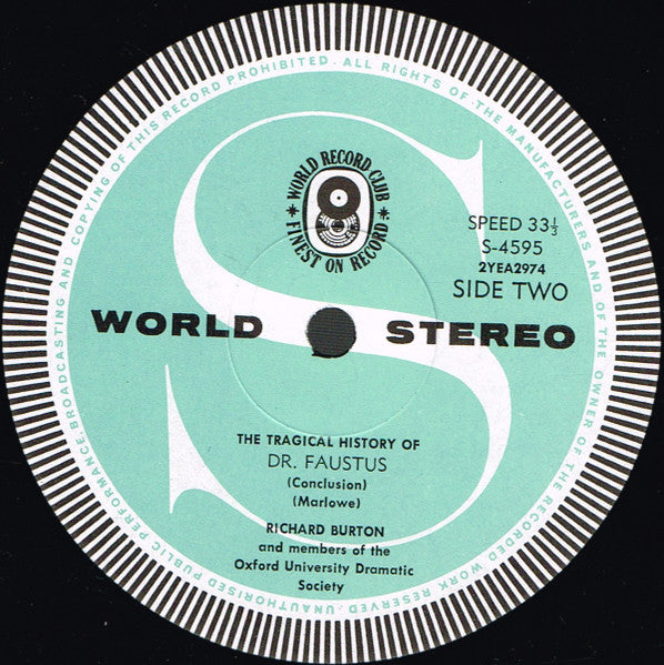 Christopher Marlowe - Richard Burton (2) And Members Of The Oxford University Dramatic Society* : The Tragical History Of Dr Faustus (LP, Album, Club)