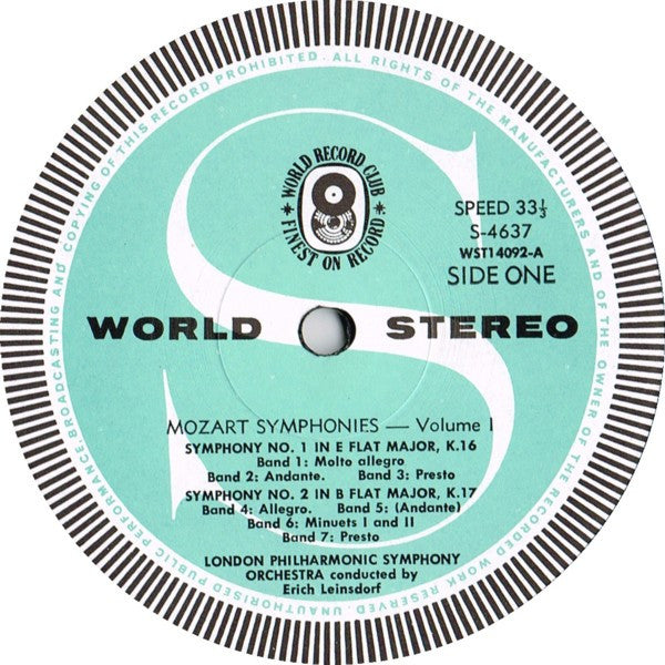 Wolfgang Amadeus Mozart / Philharmonic Symphony Of London Conducted By Erich Leinsdorf : Symphonies Vol. 1 Nos. 1,2,3,4,5 (LP, Album, Club)