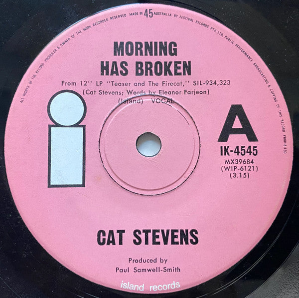 Cat Stevens : I Want To Live In A Wigwam / Morning Has Broken (7", Single)
