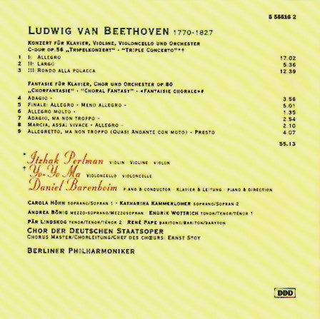 Ludwig van Beethoven, Itzhak Perlman, Yo-Yo Ma, Daniel Barenboim : Triple Concerto, Choral Fantasy (CD, RE)