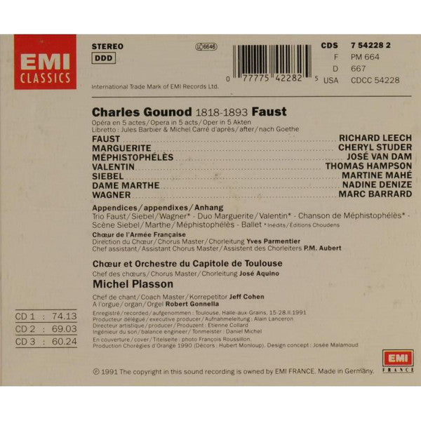 Charles Gounod / Cheryl Studer, Richard Leech (2), José van Dam, Thomas Hampson, Choeur De L'Armée Française, Chœur Du Capitole De Toulouse Et Orchestre National Du Capitole De Toulouse, Michel Plasson : Faust (3xCD, Album)