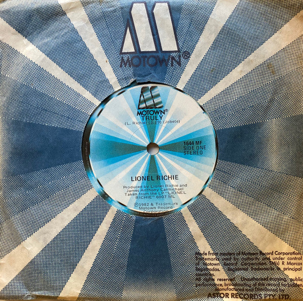 Lionel Richie : Truly (7", Single)