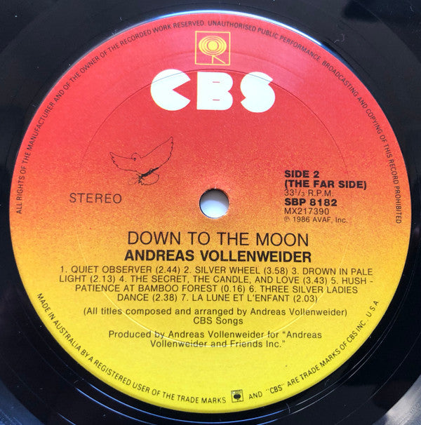 Andreas Vollenweider : Down To The Moon (LP, Album)
