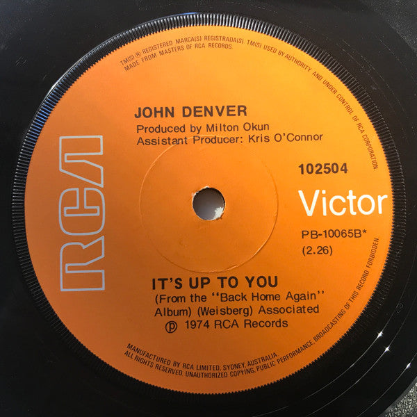 John Denver : Back Home Again (7", Single)