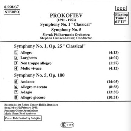 Prokofiev* : Symphony No. 1, 'Classical' / Symphony No. 5 (CD)