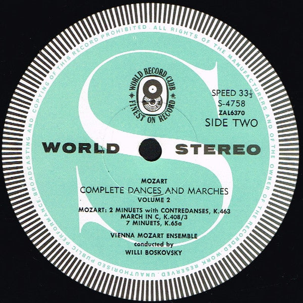 Wolfgang Amadeus Mozart / Wiener Mozart Ensemble - Willi Boskovsky : Complete Dances And Marches - Volume Two (LP, Album, Club)