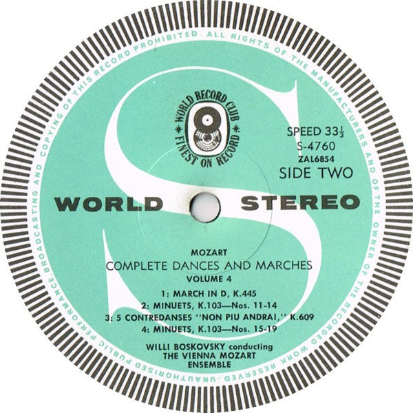 Mozart* - Vienna Mozart Ensemble*, Willi Boskovsky : Complete Dances And Marches - Volume Four (LP, Album, Club)