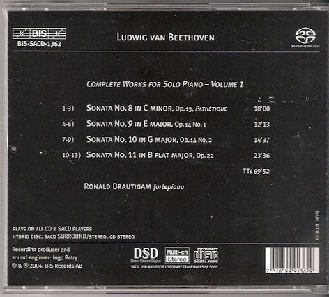Ludwig van Beethoven - Ronald Brautigam : Complete Works For Solo Piano, Volume 1 - Sonatas Op. 13 Pathétique, Op. 14 Nos. 1 & 2, Op. 22 (SACD, Hybrid, Multichannel, Album)