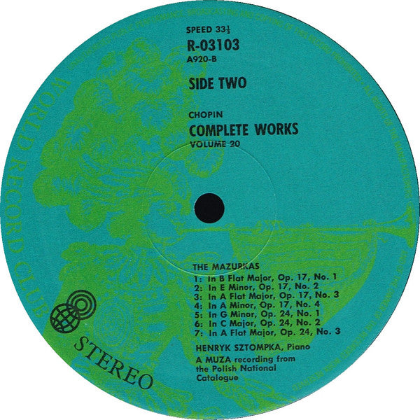 Frédéric Chopin : The Complete Works Of Frederic Chopin Volume 20 (LP, Album, Club)