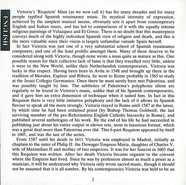 Victoria*, Alonso Lobo, The Tallis Scholars, Peter Phillips (2) : Requiem / Versa Est In Luctum (CD, Album)