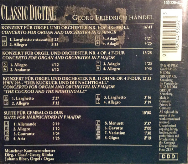Georg Friedrich Händel : Orgelkonzerte / Suite In G (CD, Comp)