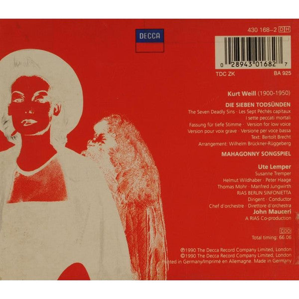 Kurt Weill - Ute Lemper, RIAS Berlin Sinfonietta*, John Mauceri : Die Sieben Todsünden = The Seven Deadly Sins / Mahagonny Songspiel (CD, Album + Box)