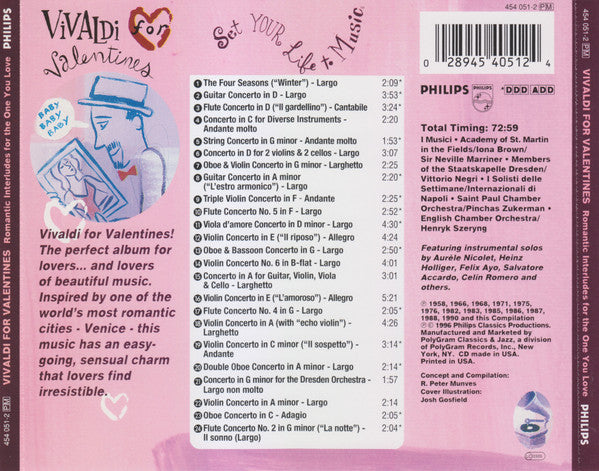 Antonio Vivaldi : Vivaldi For Valentines (Romantic Interludes For The One You Love) (CD, Comp)