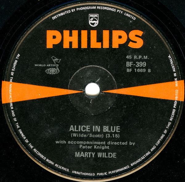 Marty Wilde : Abergavenny / Alice In Blue (7", Single)