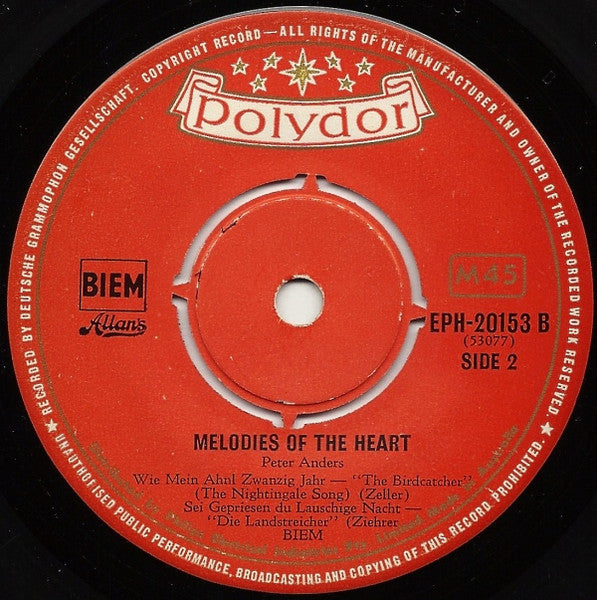 Rita Streich - Peter Anders (2) : Melodies Of The Heart (7", EP, Mono)