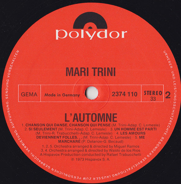 Mari Trini : L'Automne (LP, Album)