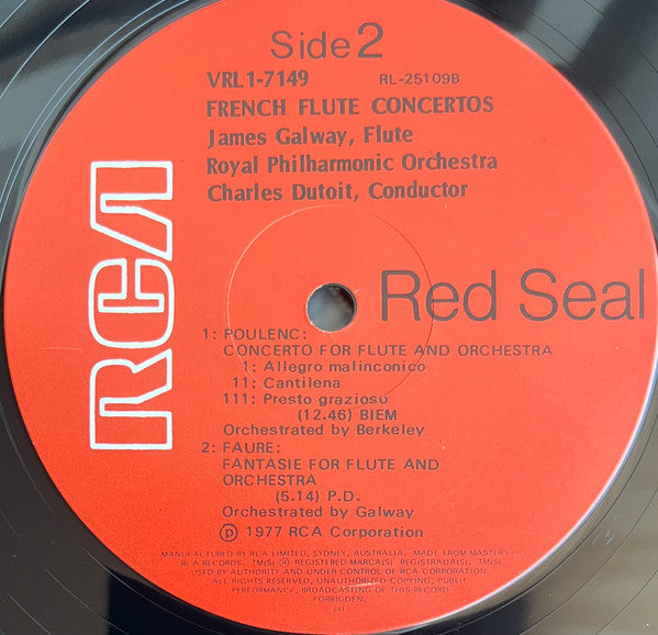 James Galway With Royal Philharmonic Orchestra Conducted By Charles Dutoit : French Flute Concertos (LP)