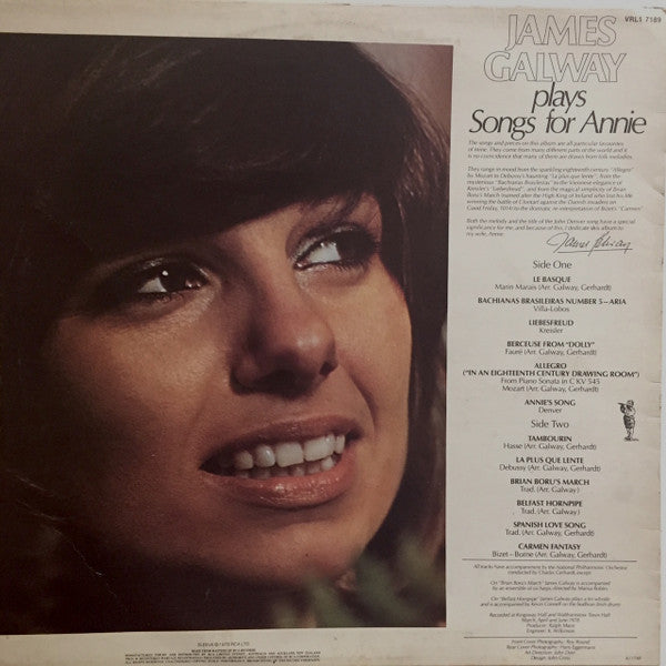 James Galway, Charles Gerhardt, National Philharmonic Orchestra : James Galway Plays Songs For Annie (LP, Album)