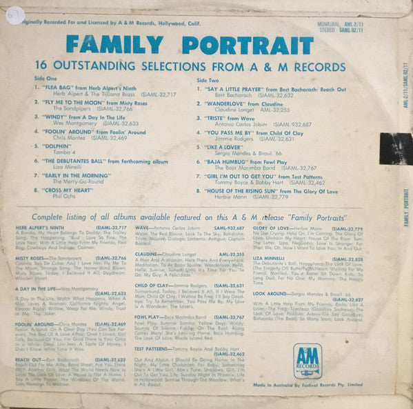 Various : Family Portrait - 16 Outstanding Selections From A&M Records (LP, Comp, Mono)