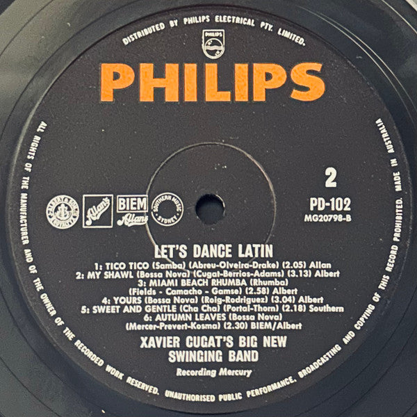 Xavier Cugat's Big, New Swinging Band : Let's Dance Latin (LP, Album, Mono)