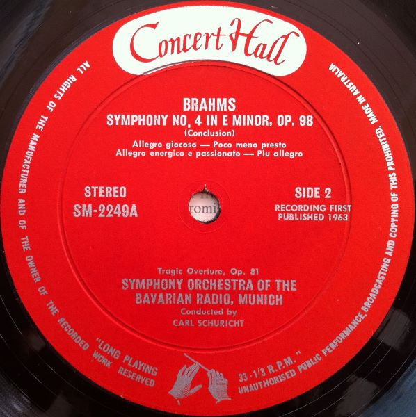 Johannes Brahms - Symphonie-Orchester Des Bayerischen Rundfunks, Carl Schuricht : Symphony No. 4 & Tragic Overture (LP, Album)