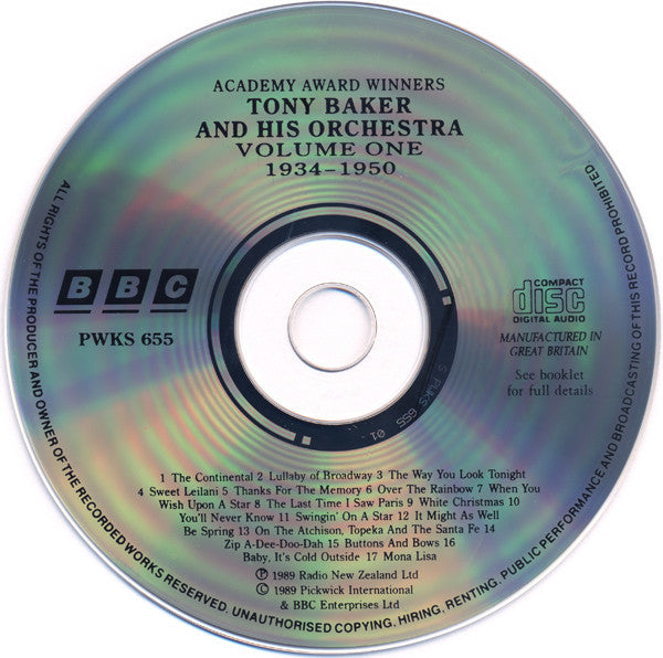 Tony Baker And His Orchestra : Academy Award Winners (Volume One 1934–1950) (CD)