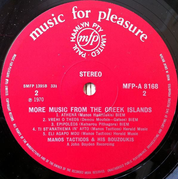 Tacticos And His Bouzoukis : More Music From The Greek Islands (LP, Album)