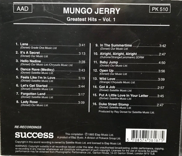Mungo Jerry : Greatest Hits - Vol. 1 (CD, Comp)