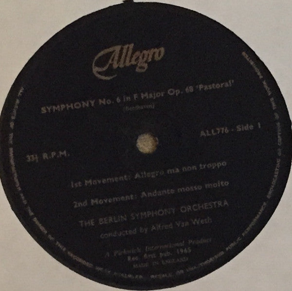 Beethoven* - Berlin Symphony Orchestra*, Alfred Van Weth* : Beethoven: Symphony No. 6 ("Pastoral") In F Major, Op. 68 (LP)