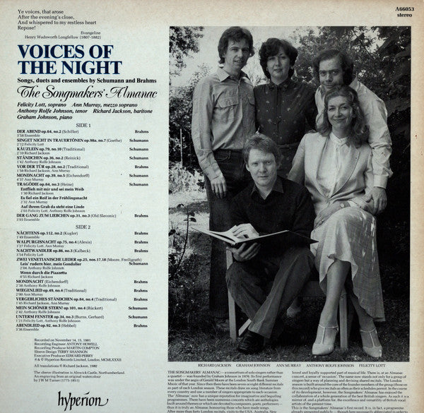 The Songmakers' Almanac : Voices Of The Night (Songs, Duets And Ensembles By Schumann And Brahms) (LP)
