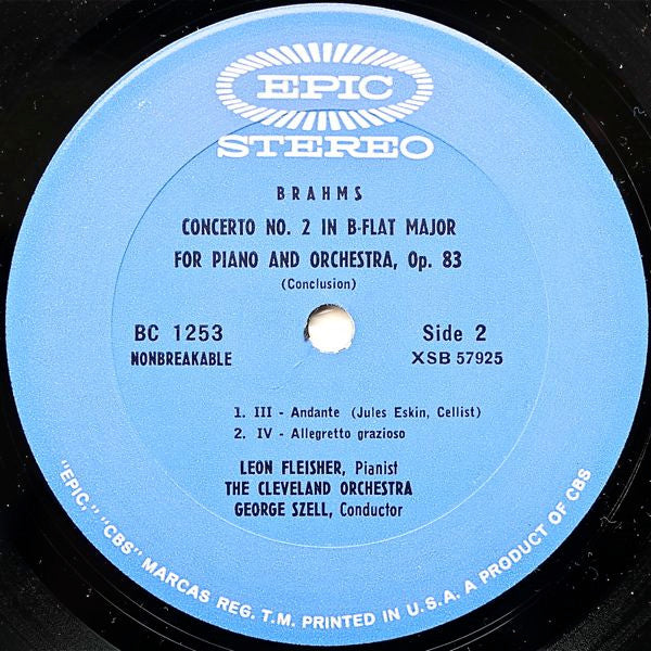 Leon Fleisher With George Szell And The Cleveland Orchestra - Johannes Brahms : Concerto No. 2 In B-Flat Major (LP)