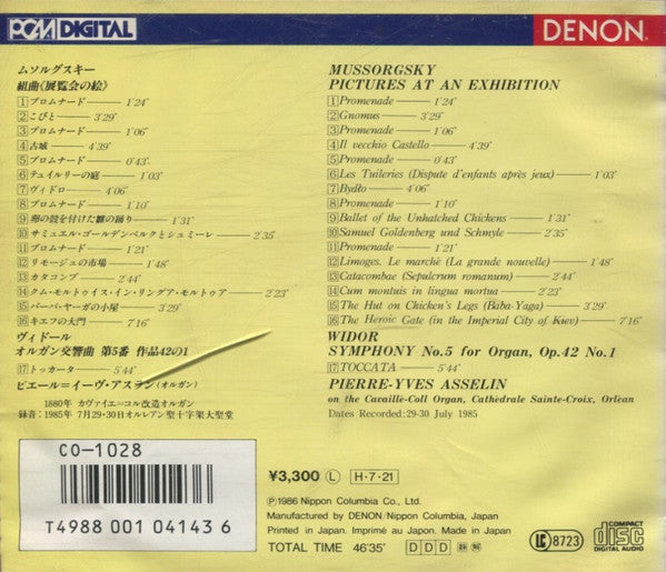 Mussorgsky*, Pierre-Yves Asselin : Pictures At An Exhibition (On The Cavaillé-Coll Organ) (CD, Album)