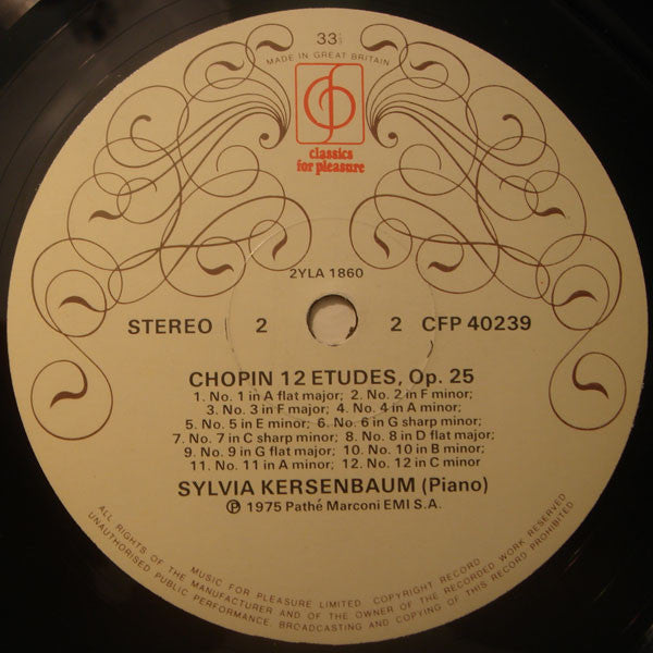 Frédéric Chopin / Sylvia Kersenbaum : Chopin Etudes Op.10 & 25 (LP, RE)