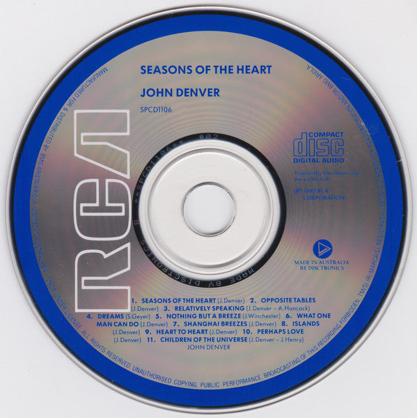 John Denver : Seasons Of The Heart (CD, Album, RE)