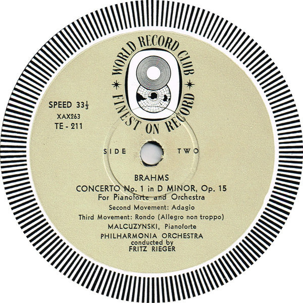 Johannes Brahms / Philharmonia Orchestra Conducted By Fritz Rieger / Witold Malcuzynsky : Piano Concerto No. 1 In D Minor, Op. 15 (LP, Album, Mono, Club)